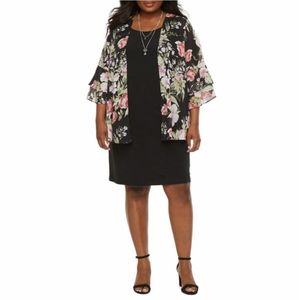 Black Sheath Dress w/ Floral Chiffon Jacke…